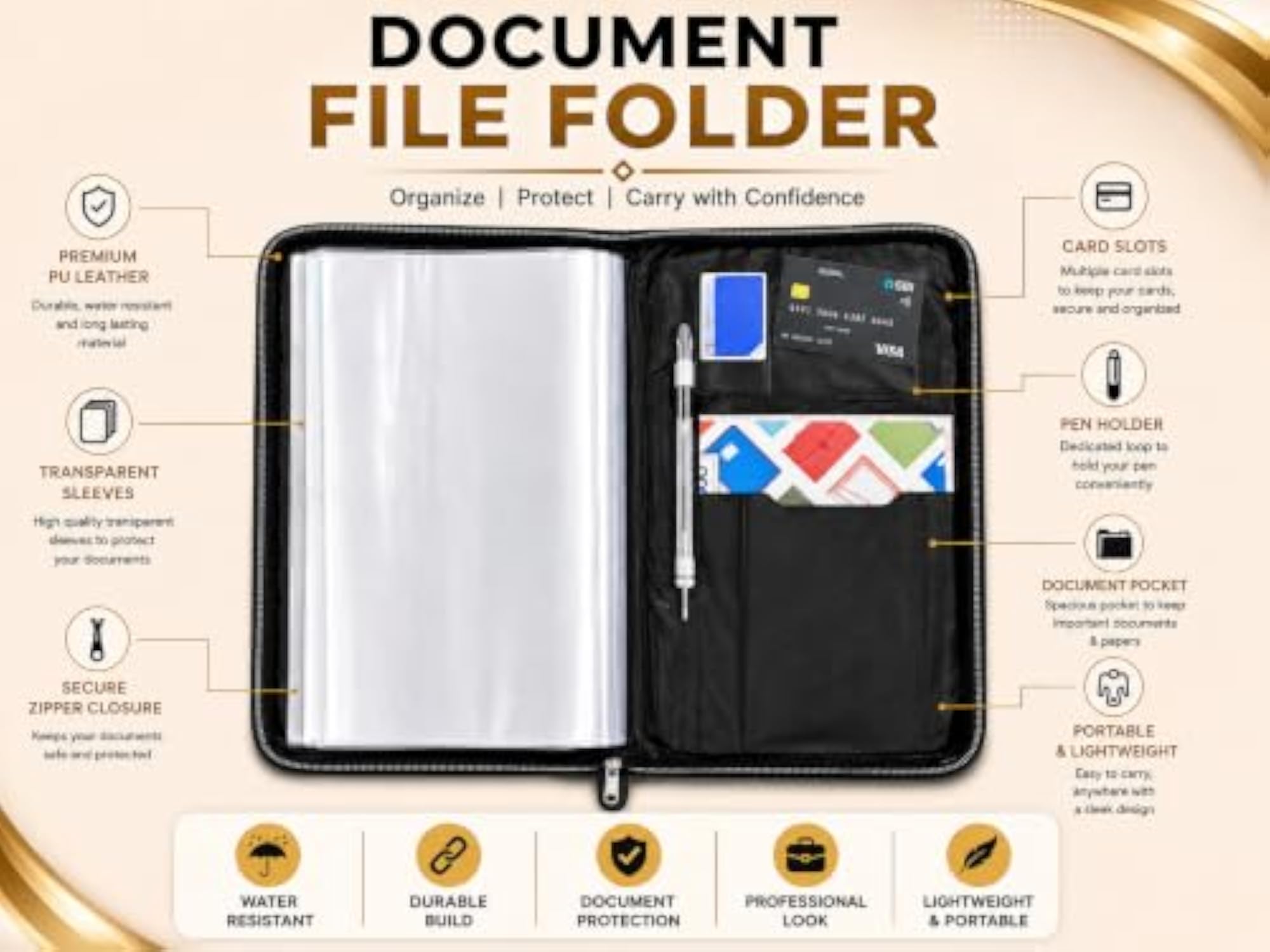 PU Leather Executive Portfolio File Folder, Legal Size Document Holder